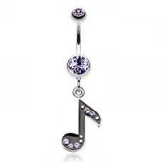 Eighth Music Note Sparkle Belly Button Ring