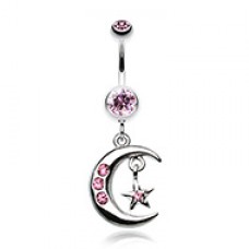 Glistening Moon and Star Belly Button Ring
