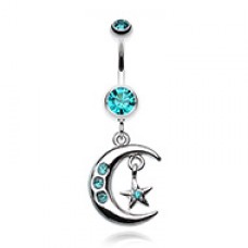 Glistening Moon and Star Belly Button Ring