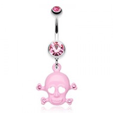 Heart Eyed Skull and Crossbones Sparkle Belly Button Ring