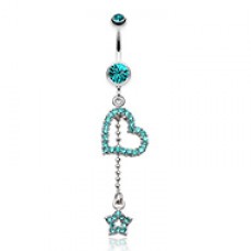 Curved Heart Star Sparkle Belly Button Ring