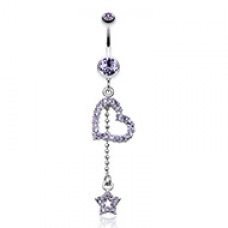 Curved Heart Star Sparkle Belly Button Ring
