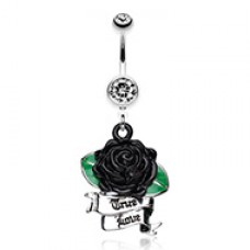 Full Bloom Rose Mini Banner Belly Button Ring