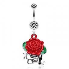 Full Bloom Rose Mini Banner Belly Button Ring