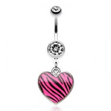 Zebra Pattern Heart Belly Button Ring