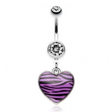 Zebra Pattern Heart Belly Button Ring