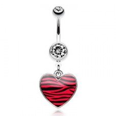 Zebra Pattern Heart Belly Button Ring