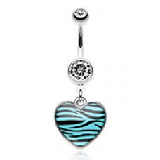 Zebra Pattern Heart Belly Button Ring
