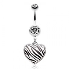 Zebra Pattern Heart Belly Button Ring