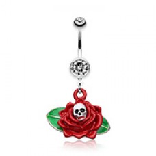 Vibrant Skull Blooming in Rose Belly Button Ring