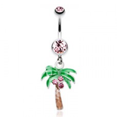 Jeweled Palm Tree Dangle Belly Button Ring