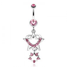 Sparkling Heart Star Dangle Belly Button Ring