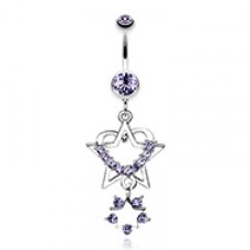 Sparkling Heart Star Dangle Belly Button Ring