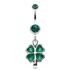 Lucky Four Leaf Clover Dangle Belly Button Ring
