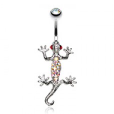 Moving Gecko Lizard Sparkle Belly Button Ring