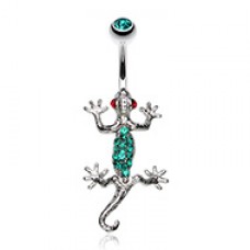 Moving Gecko Lizard Sparkle Belly Button Ring