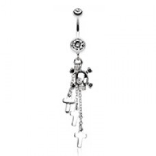 Skull Crossbones and Cross Dangle Belly Button Ring