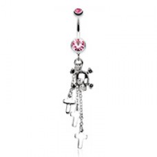 Skull Crossbones and Cross Dangle Belly Button Ring