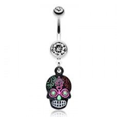 Vibrant Mayan Tribal Skull Belly Button Ring