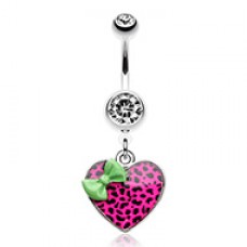 Leopard Pattern Heart Bow Belly Button Ring