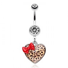 Leopard Pattern Heart Bow Belly Button Ring
