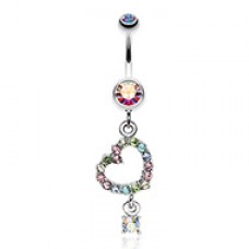 Shimmering Heart Gem Dangle Belly Button Ring