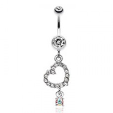 Shimmering Heart Gem Dangle Belly Button Ring