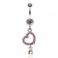 Shimmering Heart Gem Dangle Belly Button Ring