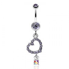 Shimmering Heart Gem Dangle Belly Button Ring
