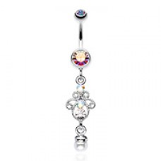 Elegant Jeweled Pearl Dangle Belly Button Ring