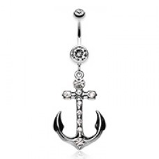 Jeweled Anchor Belly Button Ring