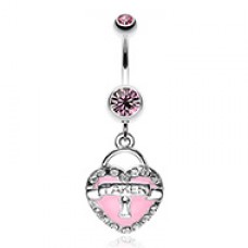 Jeweled Heart Lock Charm Dangle Belly Button Ring