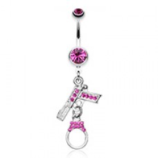 Jeweled Handgun Handcuff Belly Button Ring