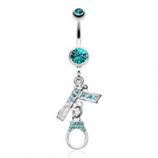 Jeweled Handgun Handcuff Belly Button Ring