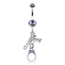 Jeweled Handgun Handcuff Belly Button Ring