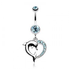 Enchanting Heart Dolphin Belly Button Ring