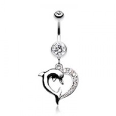 Enchanting Heart Dolphin Belly Button Ring