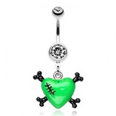 Vibrant Heart Crossbones Belly Button Ring