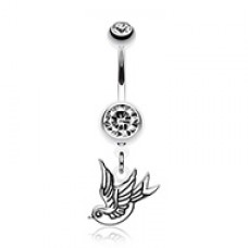 Flying Mini Sparrow Swallow Belly Button Ring
