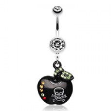 Black Poisoned Apple Skull Sparkle Belly Button Ring