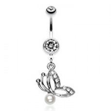Elegant Butterfly Pearl Belly Button Ring