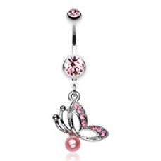 Elegant Butterfly Pearl Belly Button Ring