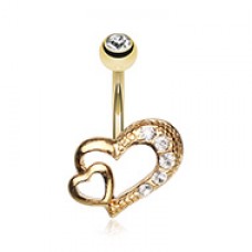 Golden Heart on Heart Belly Button Ring