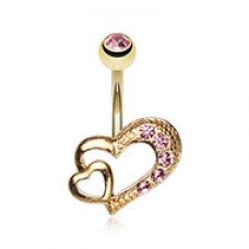 Golden Heart on Heart Belly Button Ring