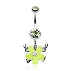 Glittered Flower Butterfly Belly Button Ring