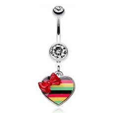 Rasta Stripe Red Bow Heart Belly Button Ring