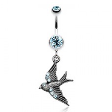 Flying Swallow Sparkle Belly Button Ring