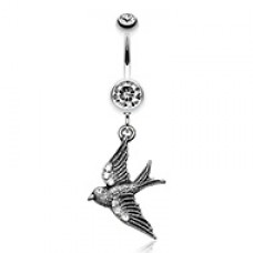 Flying Swallow Sparkle Belly Button Ring