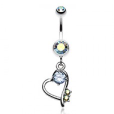 Sparkling Stone in Heart Dangle Belly Button Ring
