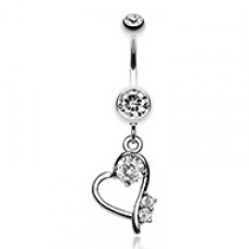 Sparkling Stone in Heart Dangle Belly Button Ring